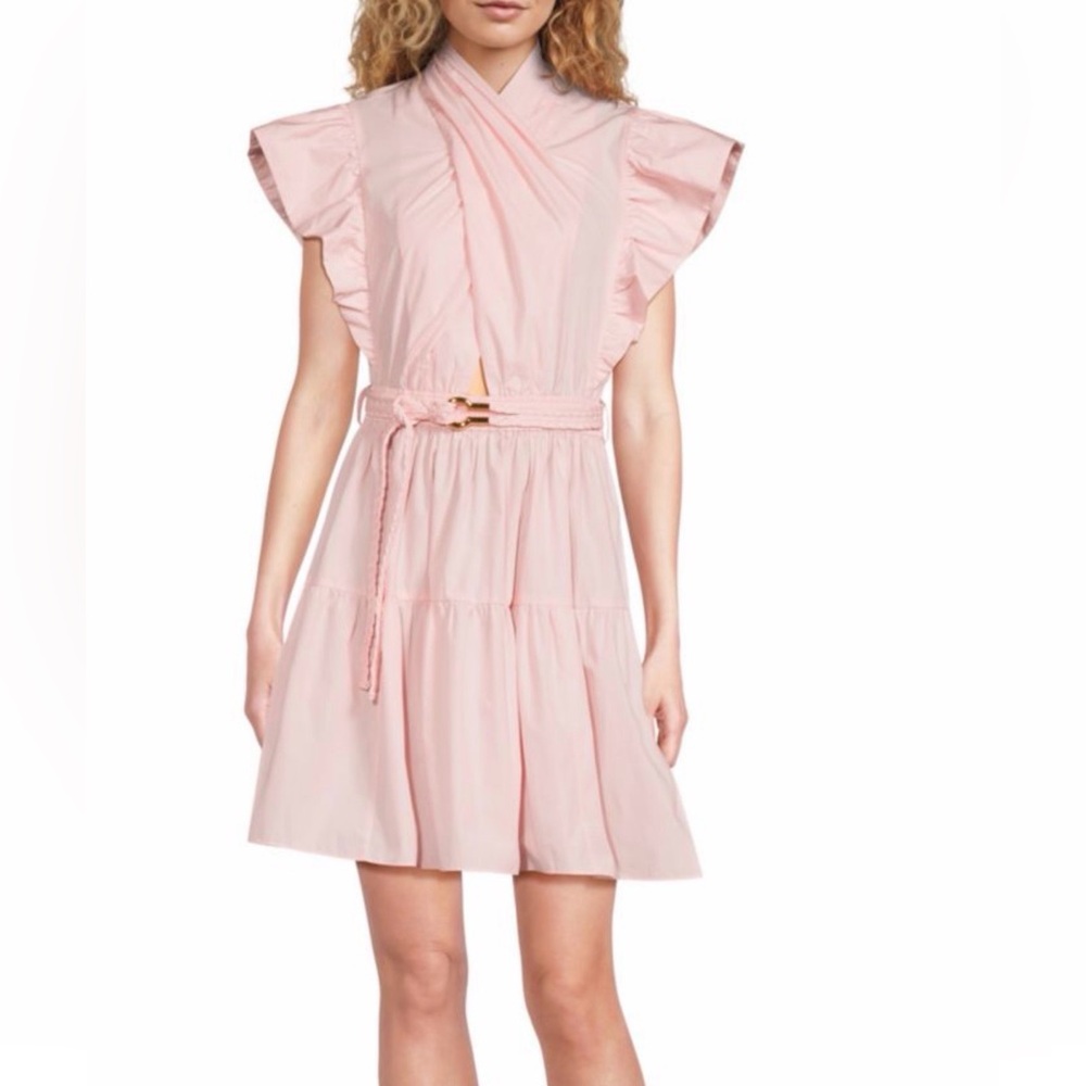 New Derek Lam 10 Crosby Light Pink Belted Ruffle Sleeve Dress Sz 6